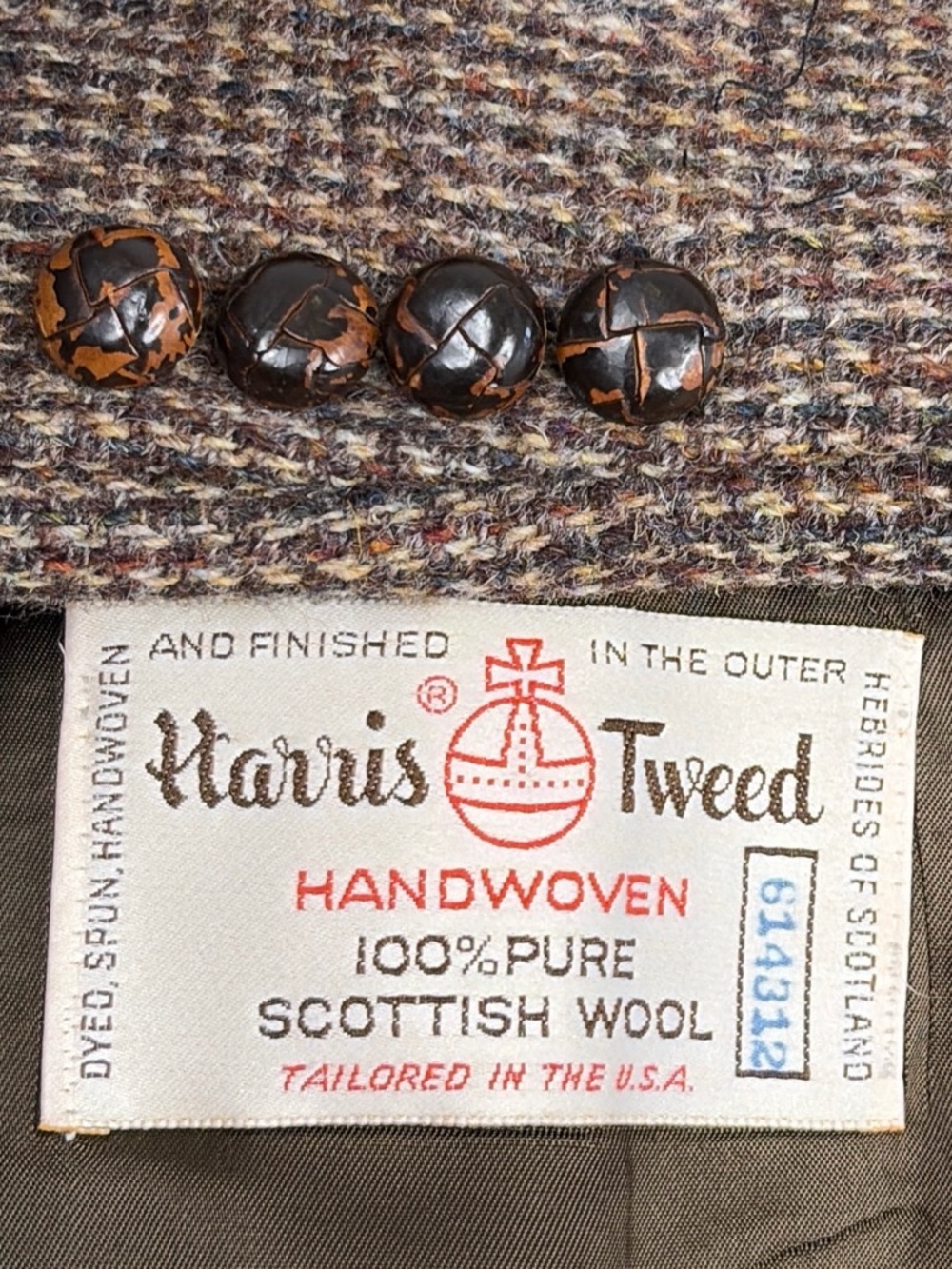 Vintage Harris Tweed Sport Coat Mens 44R Brown Grey Wool Made in USA 60s Blazer
